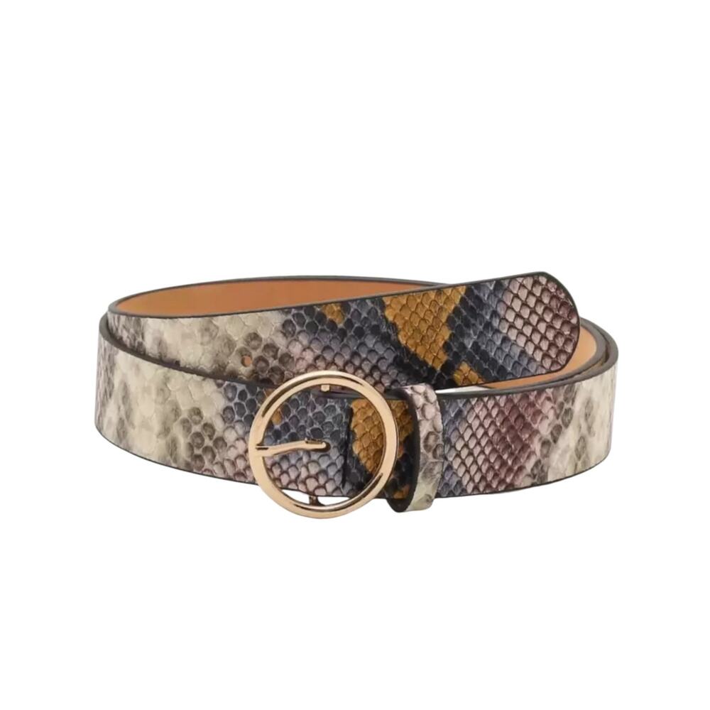 NWT Multicolor Snakeskin Print Belt Gold Round Buckle Boho Western One Size